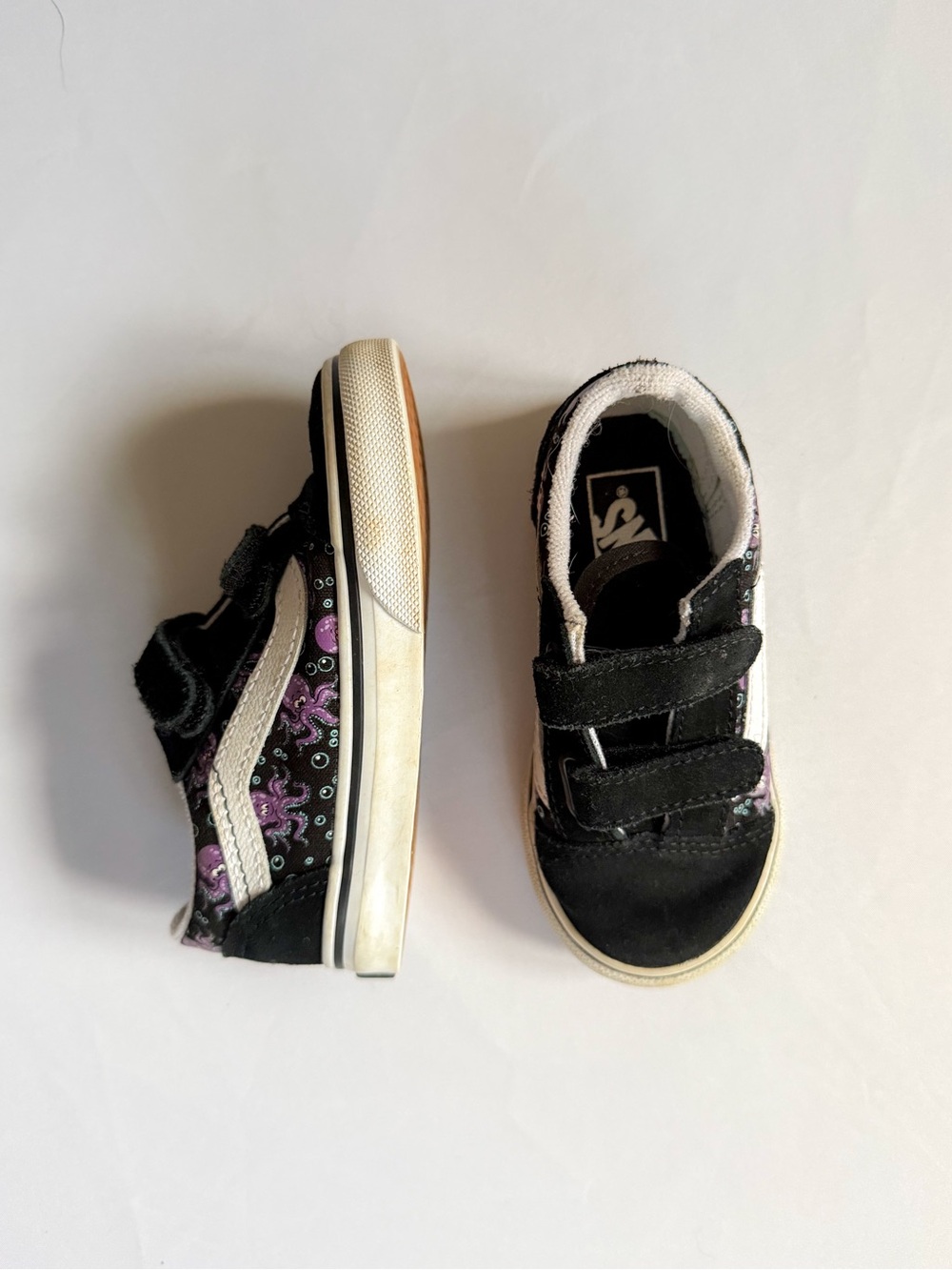 Vans Kids Black Sneakers with Purple Octopus Accents - Velcro